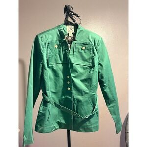 Alice's Pig Emerald Green, Leopard Print Liner, Fitted Jacket Sz 10